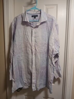 Cremieux Linen Men's Light Blue Plaid Button-Up Shirt Sz XXL